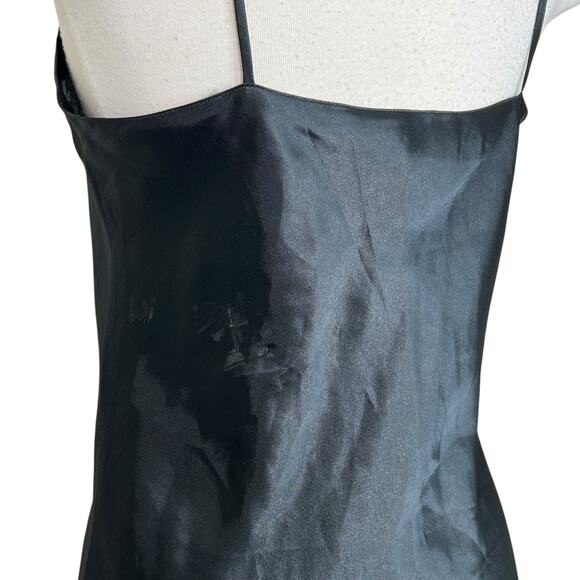 Vintage 80s Sabrina Satin Lingerie Nightie Slip Nightgown FLAW Black 36 Medium - Picture 4 of 6